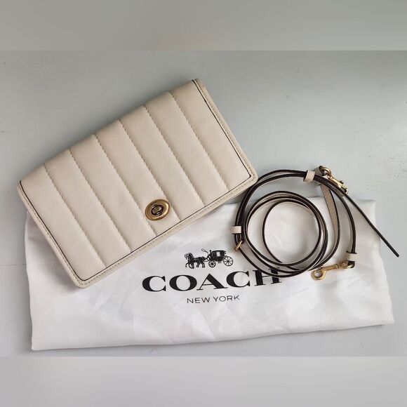 COACH Hayden Foldover Quilted Crossbody Clutch Bag in Chalk/Cream - Picture 8 of 13